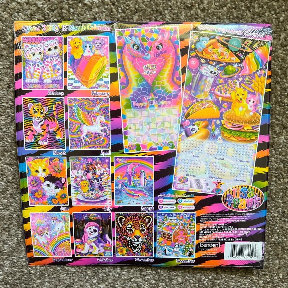 Lisa Frank Official 2020 12-Month Calendar Forrest Sasha & Shanti Tikanni Hunter